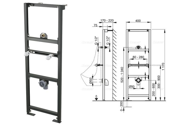 Рама для писсуара (высота монтажа 1,2 м), Alcaplast