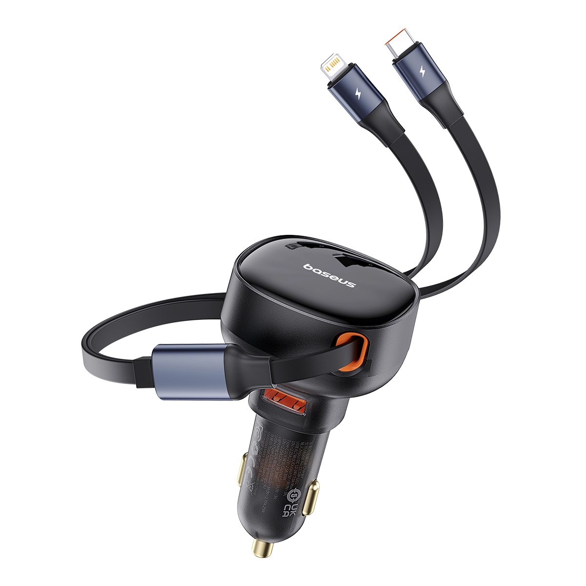 Автомобильное зарядное Baseus Enjoyment Pro U+Retractable C 60W Cluster Black (C00057802111-02)