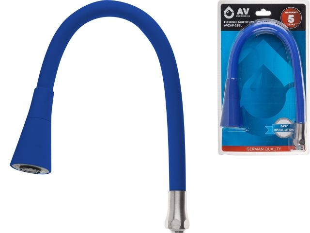 Излив гибкий с двухрежимной лейкой синий для смесителя, AV Engineering (Диаметр подключения 3/4")