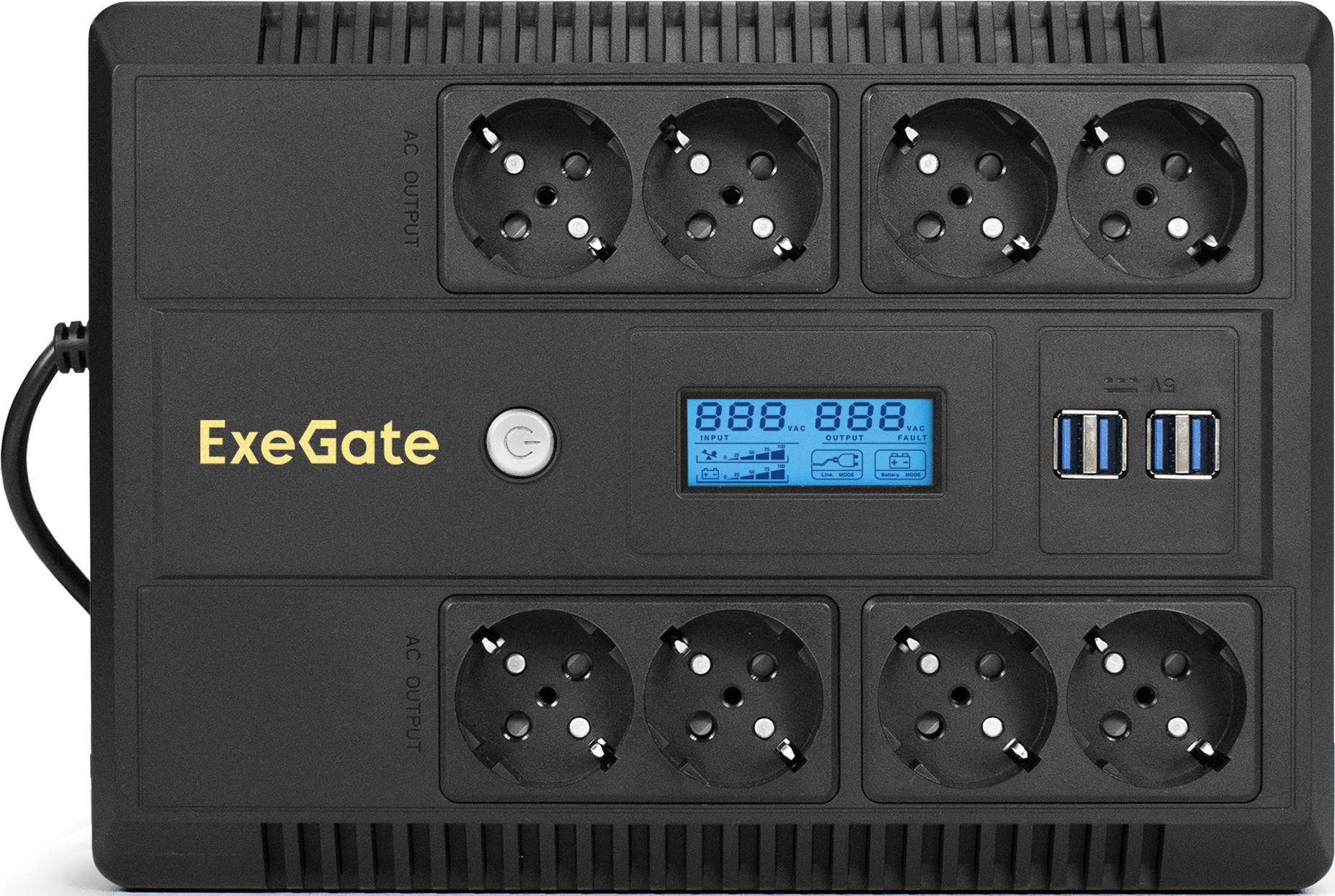 Источник бесперебойного питания ExeGate NEO Smart LHB-1000.LCD.AVR.8SH.CH.USB (EX293858RUS)