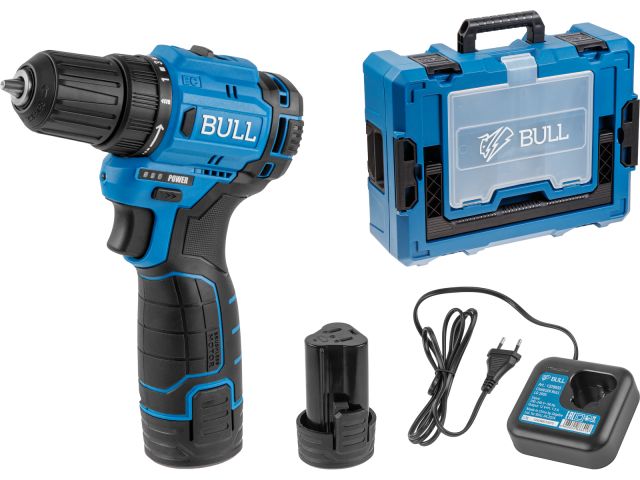 Аккум. дрель-шуруповерт BULL SR 1203 Xcase БЕСЩЕТ., 12 В, 37 Н*м, 2*2 А*ч акб, БЗП 10 мм (шурупы до 8 мм)