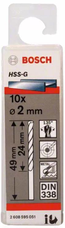 Сверло Bosch HSS-G Standard 2.0 мм по металлу (-10-) 2.608.595.051