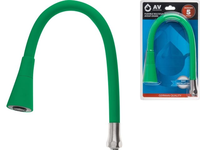 Излив гибкий с двухрежимной лейкой зелёный для смесителя, AV Engineering (Диаметр подключения 3/4")