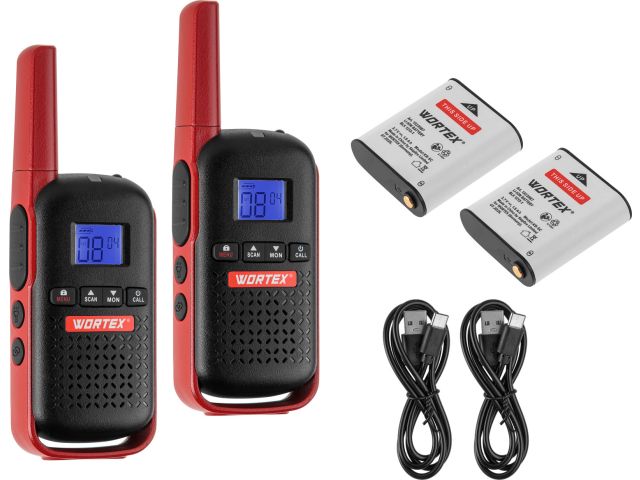 Портативная радиостанция WORTEX WT 0805 в кор. (комплект 2 шт.) SET, PMR (446 МГц), 0,5 Вт, 2x1,5 Ач (PMR (446 МГц), 0,5 Вт, 12,5 кГц, до 27 часов, 14