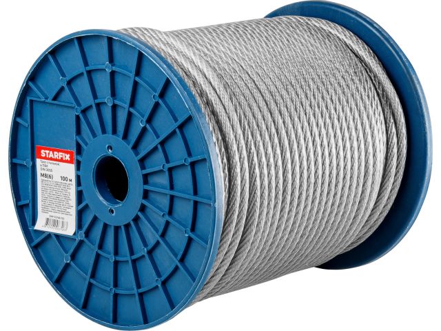Трос стальной в ПВХ М8(6) DIN 3055 (бухта 100 м) STARFIX