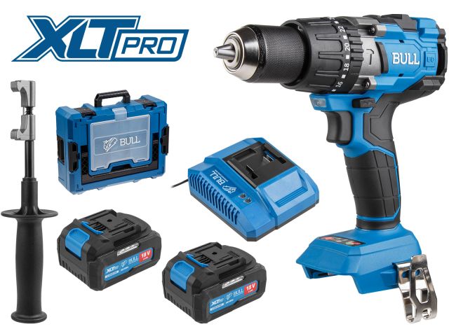 Аккум. дрель-шуруповерт BULL SR 1805 Xcase XLTpro, 2х4 А*ч, БЕСЩЕТ., 18 В, 120 Н*м, БЗП(мет.) 13 мм (Доп. функции: Ударное сверление, "AntiKickback",