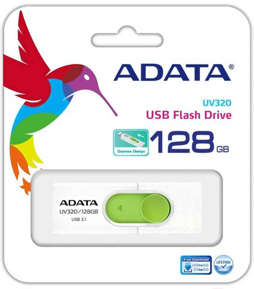 USB Flash-накопитель A-Data UV320 128GB белый/зеленый (AUV320-128G-RWHGN)
