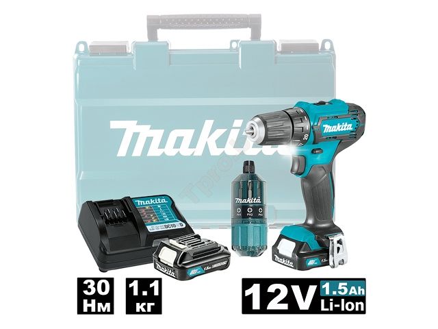 Аккум. дрель-шуруповерт MAKITA CXT DF 333 DWAE в чем. + набор бит (12.0 В, 2 акк., 2.0 А/ч Li-Ion, 2 скор., 30 Нм, шурупы до 8 мм)