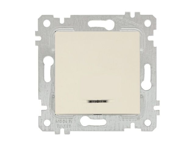 Выключатель 1-клав. (с подсветкой, скрытый, без рамки, винт. зажим) кремовый, RITA, MUTLUSAN (10 A, 250 V, IP 20)