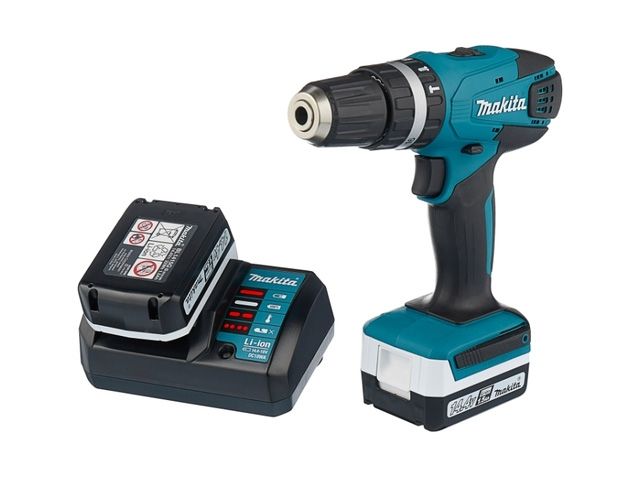 Аккум. ударная дрель-шуруповерт MAKITA 14.4V G-battery HP 347 DWE в чем. (14.4 В, 2 акк., 1.5 А/ч Li-Ion, 2 скор., 30 Нм, шурупы до 13 мм, сверление в