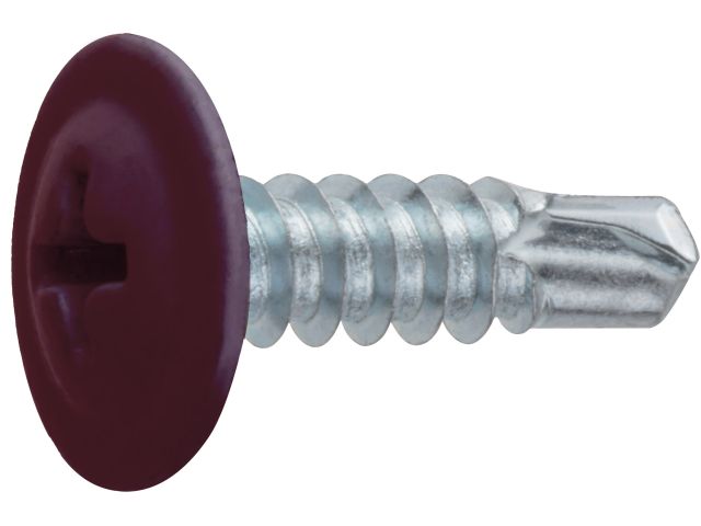 Саморез 4.2х19 мм с прессшайбой, цинк, со сверлом, RAL 3005 (150 шт в пласт. конт.) STARFIX ( цветвинно-красный)