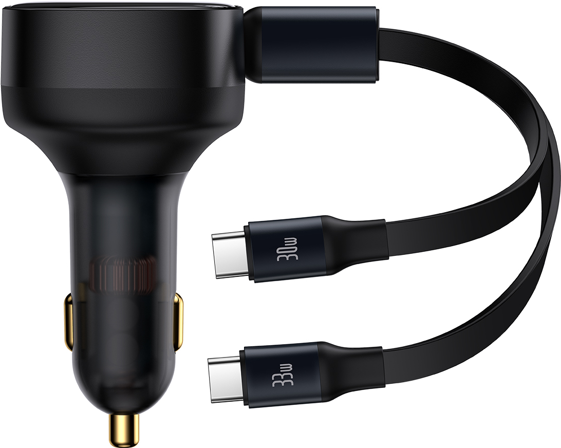 Автомобильное зарядное Baseus Enjoyment Retractable 2-in-1+C 33W Black (C00035500111-00)