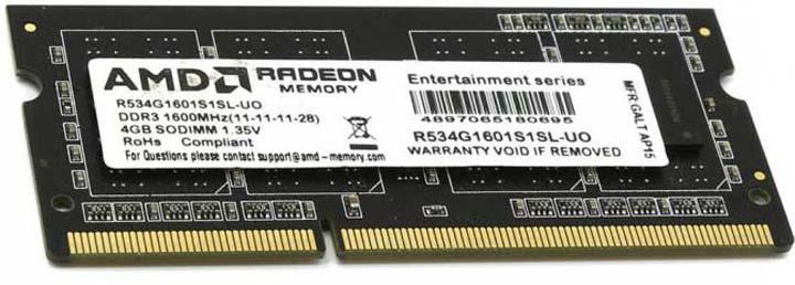 Оперативная память AMD 4GB DDR3 SO-DIMM PC3-12800 (R534G1601S1SL-U)