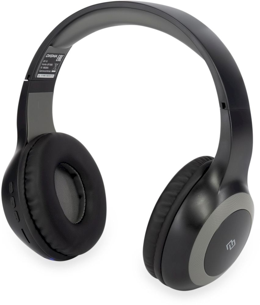 Наушники Digma BT-15BG черный/серый