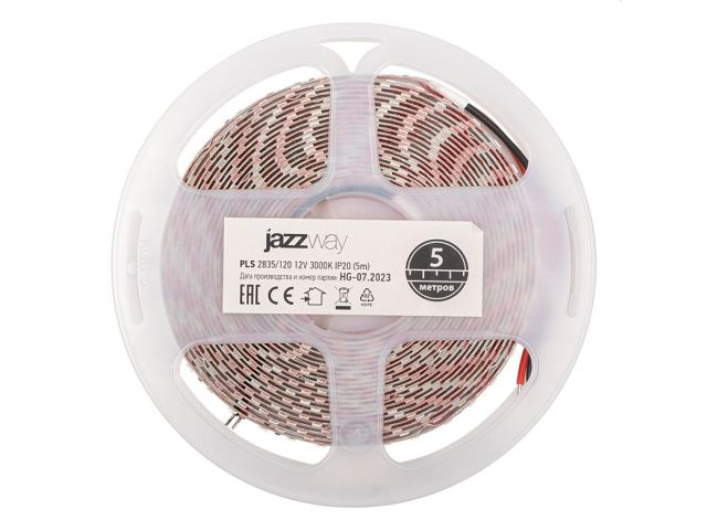 Лента светодиодная PLS-2835/120 (12.0 Вт/м, 960 Лм/м, 3000К, IP20, 12В (5 м в уп.) JAZZWAY