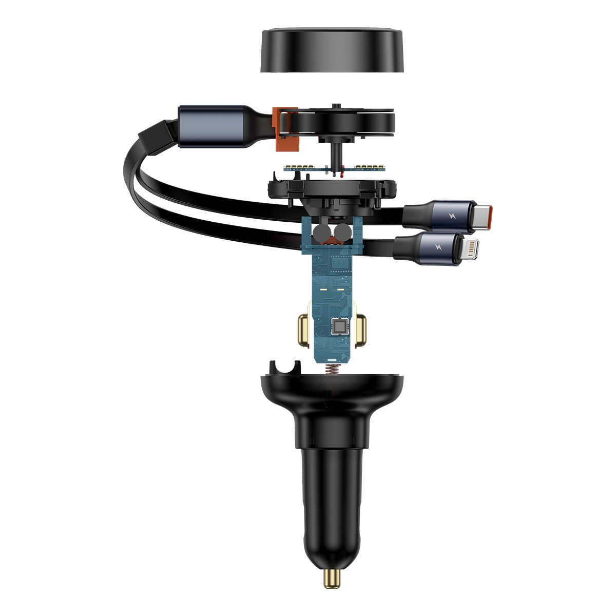 Автомобильное зарядное Baseus Enjoyment Pro C+Retractable C Cable 60W Cluster Black (C00057802111-00)