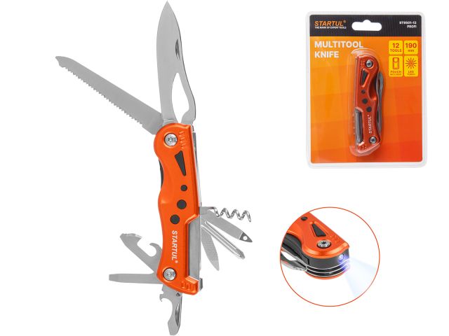 Нож многофункц.12 функций STARTUL PROFI (ST9501-12) (светодиодный фонарик)