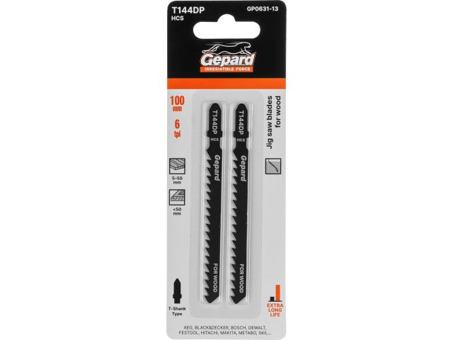 Пилка лобз. по дереву T144DP (2 шт.) GEPARD (пропил прямой, грубый, точный угловой рез)