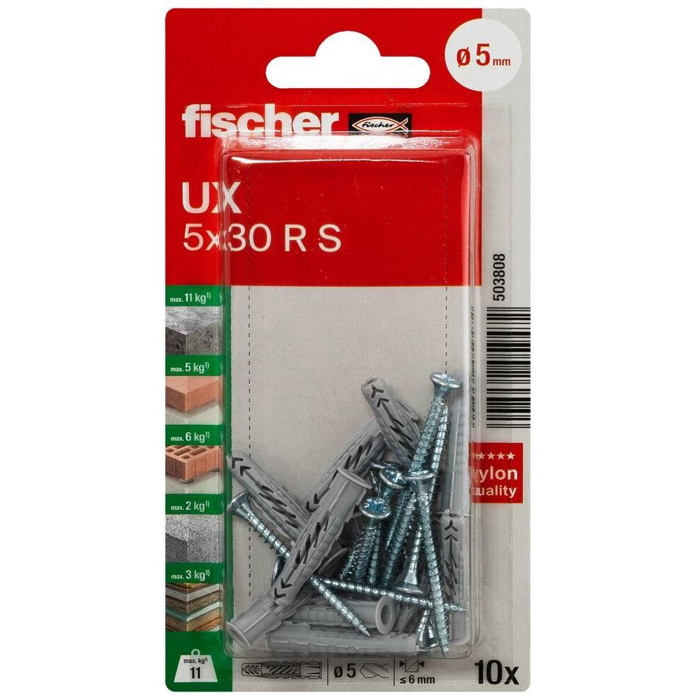 Дюбель Fischer UX 5x30 R с бортом с саморезом 10шт (503808)
