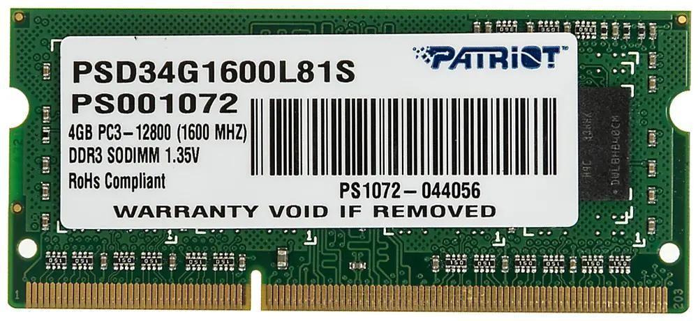 Оперативная память Patriot Memory for Ultrabook 4GB DDR3 SO-DIMM PC3-12800 (PSD34G1600L81S)