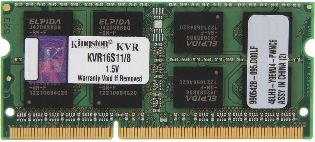 Оперативная память Kingston 8GB PC-12800 DDR3-1600 SODIMM (KVR16S11/8WP)