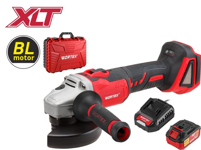 Аккум. углошлифмашина WORTEX CAG 1812 E в чем. ALL1 XLT SET БЕСЩЕТ., 18 В, 125 мм, 8000 об/мин (бесщ. мотор, рег. об., 125х22,2 мм, пылезащ. фильтры)