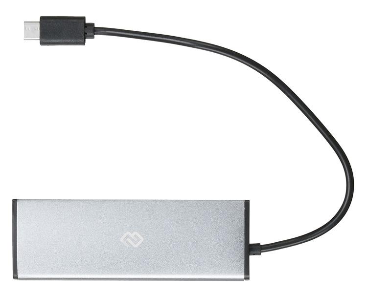 USB-хаб Digma HUB-4U2.0-UC-DS серебристый