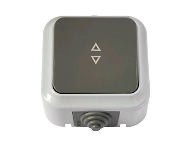 Выключатель 1 клав. проходной (открытый, 10А, брызг. защ.) серый, Пралеска Аква, BYLECTRICA (IP54 пылебрызгозащищенные)