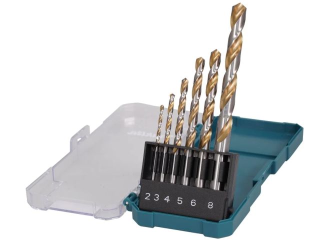 Набор сверл по металлу ц/х,  HSS-G, канавка напыление TIN, 6 шт.: 2,3,4,5,6,8 мм MAKITA (6 шт.: 2,3,4,5,6,8 мм)