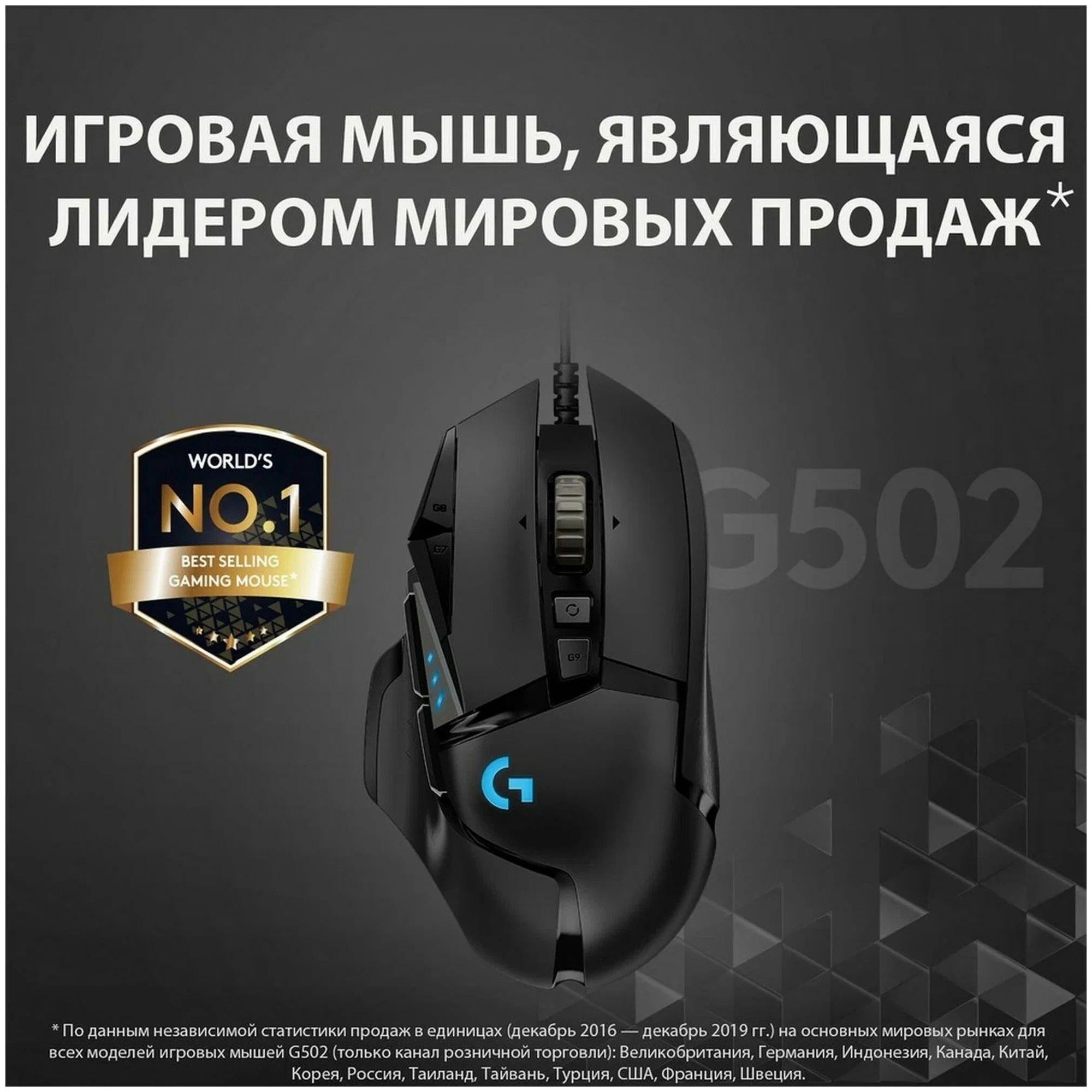 Мышь Logitech G502 Hero черный (910-005474)
