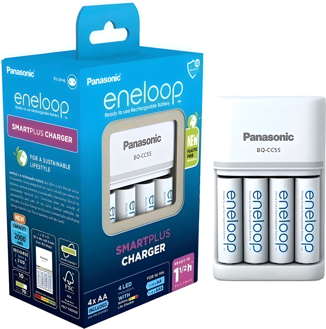 Аккумулятор с зарядным устройством Panasonic Eneloop BQ-CC55/4xBK-3MCDE Smart&Quick (K-KJ55MCD40E	)