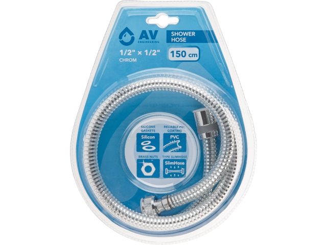 Шланг душевой PVC, 1/2" г-г 150 см, хром, AV Engineering (Шланг душевой, 10 бар)