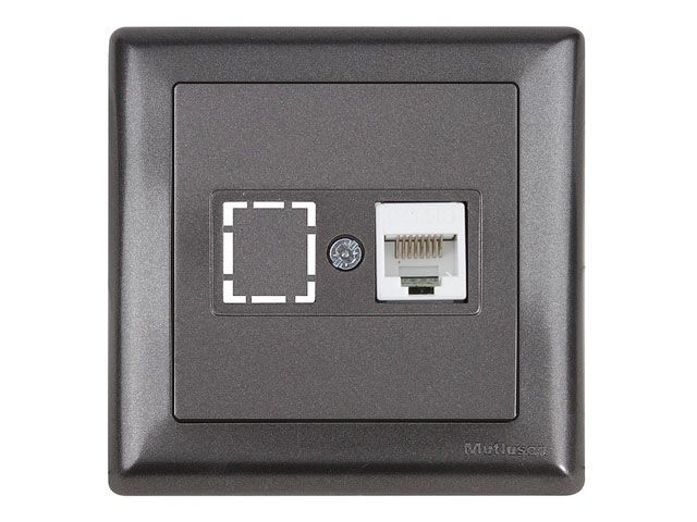 Розетка компьютерная 1xRJ45 (Cat5e, скрытая, с рамкой) дымчатый, DARIA, MUTLUSAN ((RJ 45)   8-pin, соединения типа 568A или 568B)