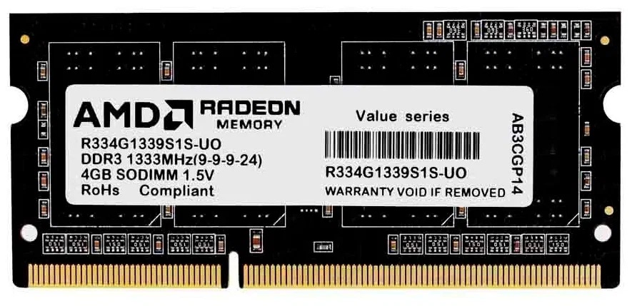 Оперативная память AMD Radeon R3 Value Series 4GB DDR3 Black (R334G1339S1S-UO)