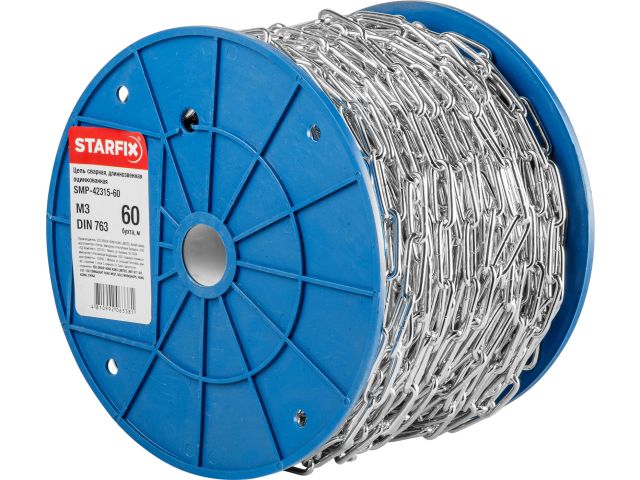 Цепь сварная длиннозвенная, оцинк. М3 DIN 763 (бухта 100 м) STARFIX