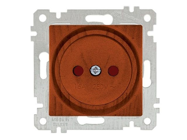 Розетка 1-ая (скрытая, без рамки, б/з, шторки) вишня, RITA, MUTLUSAN (16 A, 250 V, IP 20)
