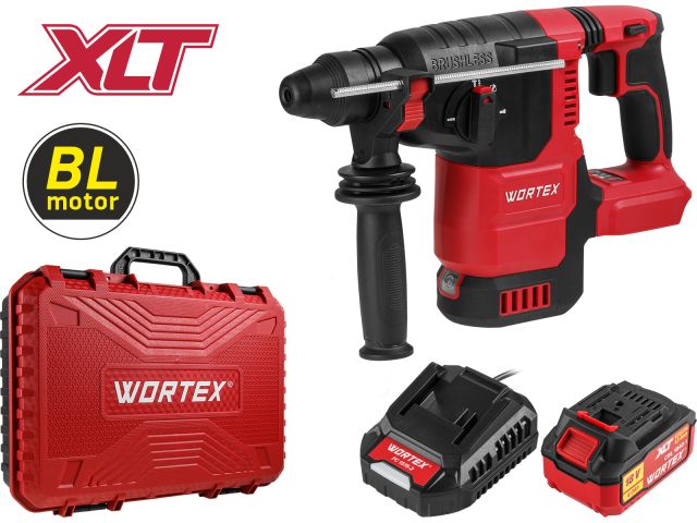 Аккум. перфоратор WORTEX CRH 1822 в чем.  XLT SET БЕСЩЕТ., 18 В, 2.6 Дж, 26 мм, 1х4 А*ч (4 режима)