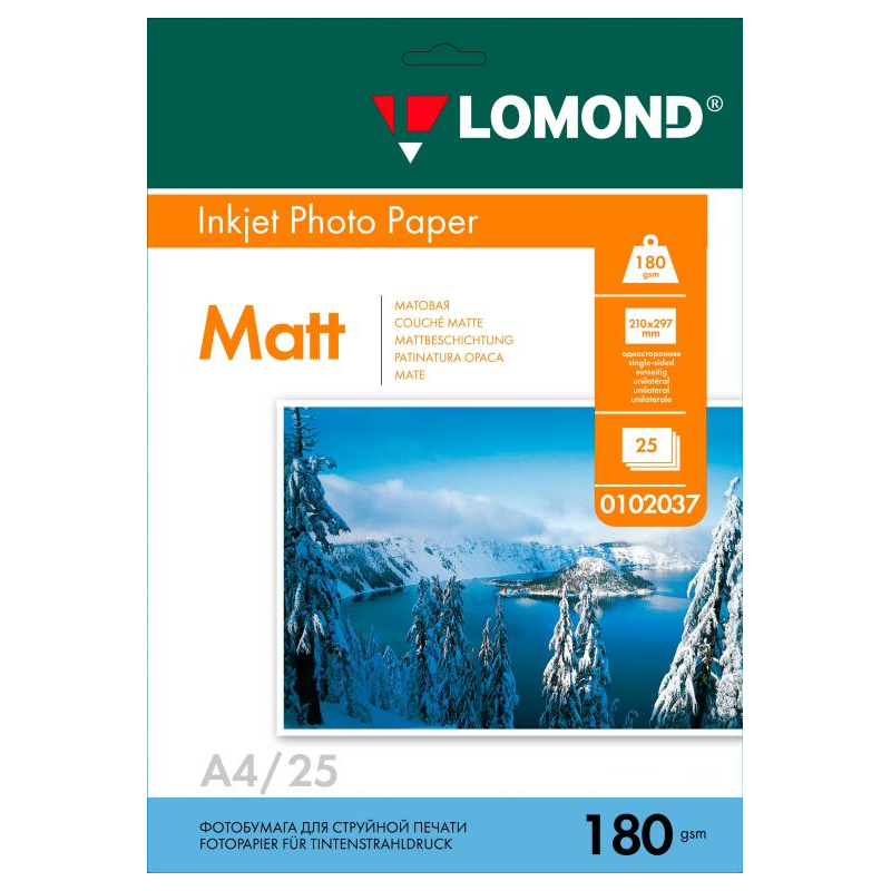 Фотобумага Lomond Матовая A4 180 г/кв.м. 25 л (0102037)