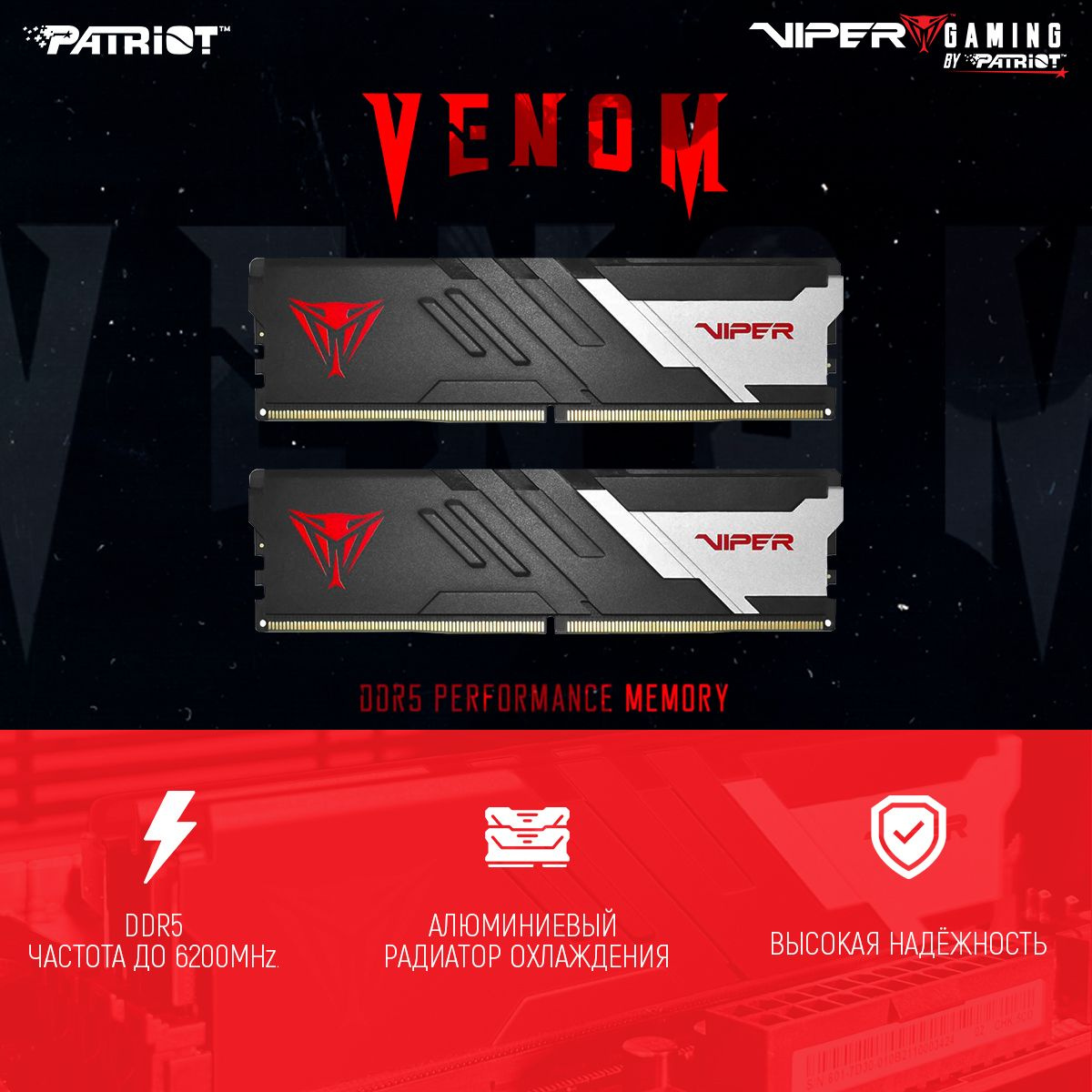 Оперативная память Patriot DDR5 2x32GB 6400MHz (PVV564G640C32K)