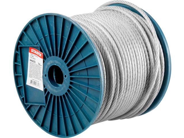 Трос стальной в ПВХ М6(5) DIN 3055 (бухта 100 м) STARFIX