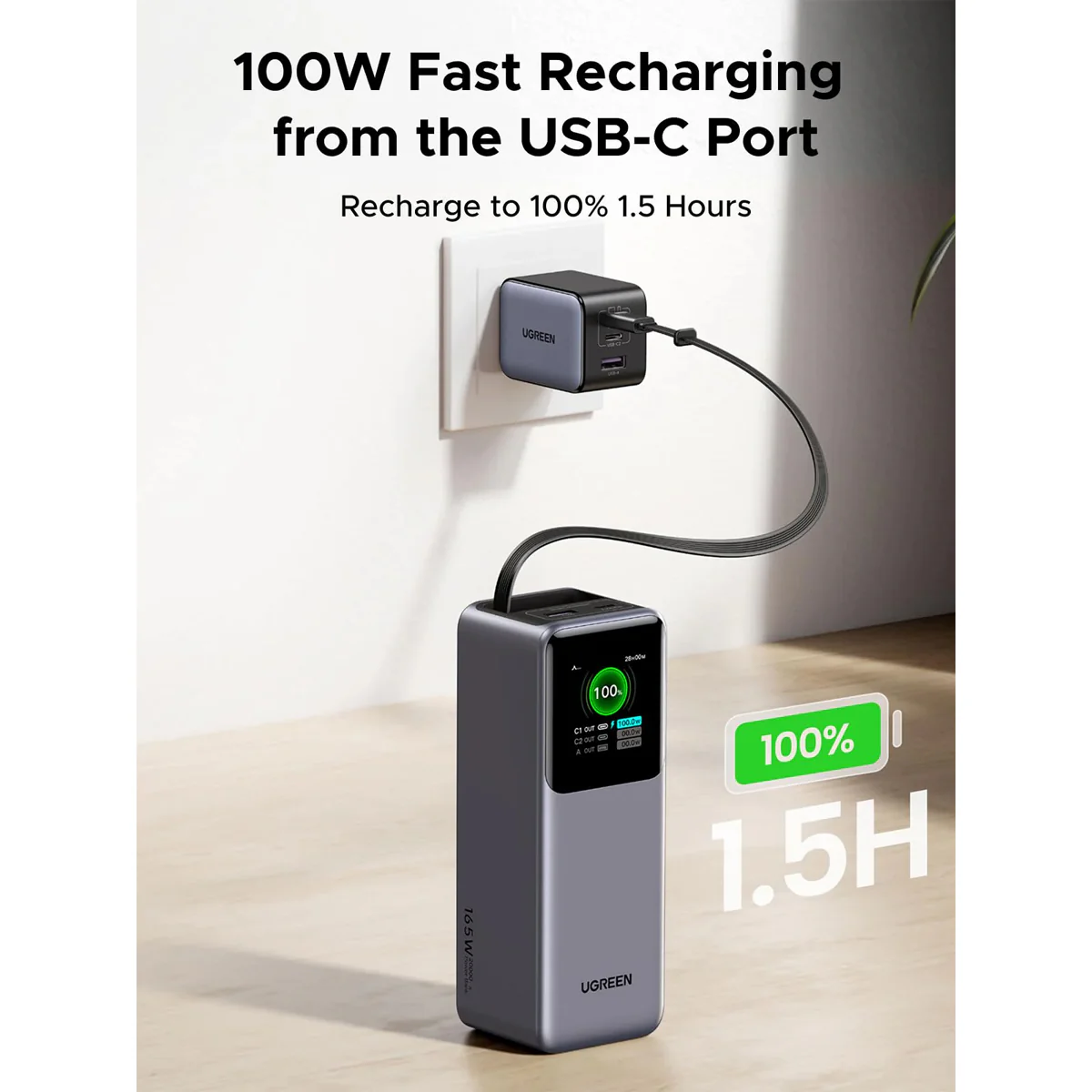 Портативное зарядное устройство Ugreen PB726 Space Gray (55987B)