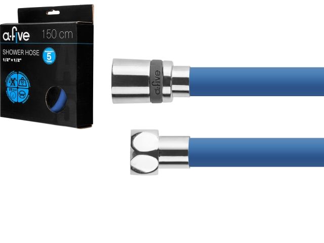 Шланг душевой, Si, 1/2" г-г 150 см, голубой, a-five (Гайка латунь (anti-twist), 25 бар)