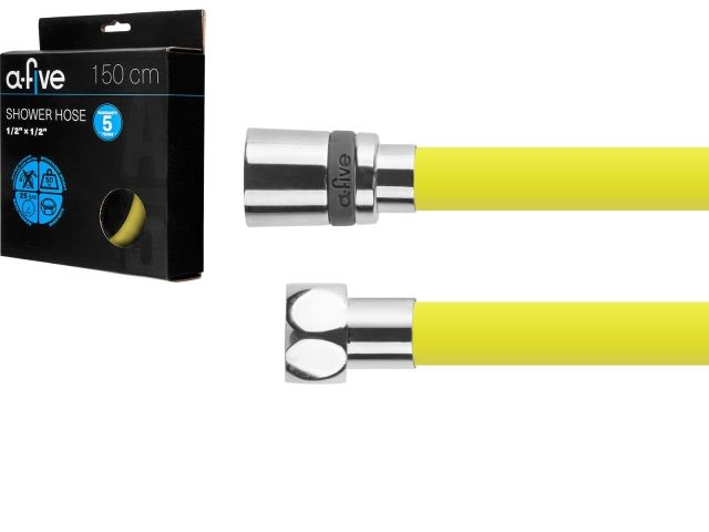 Шланг душевой, Si, 1/2" г-г 150 см, жёлтый, a-five (Гайка латунь (anti-twist), 10 бар)