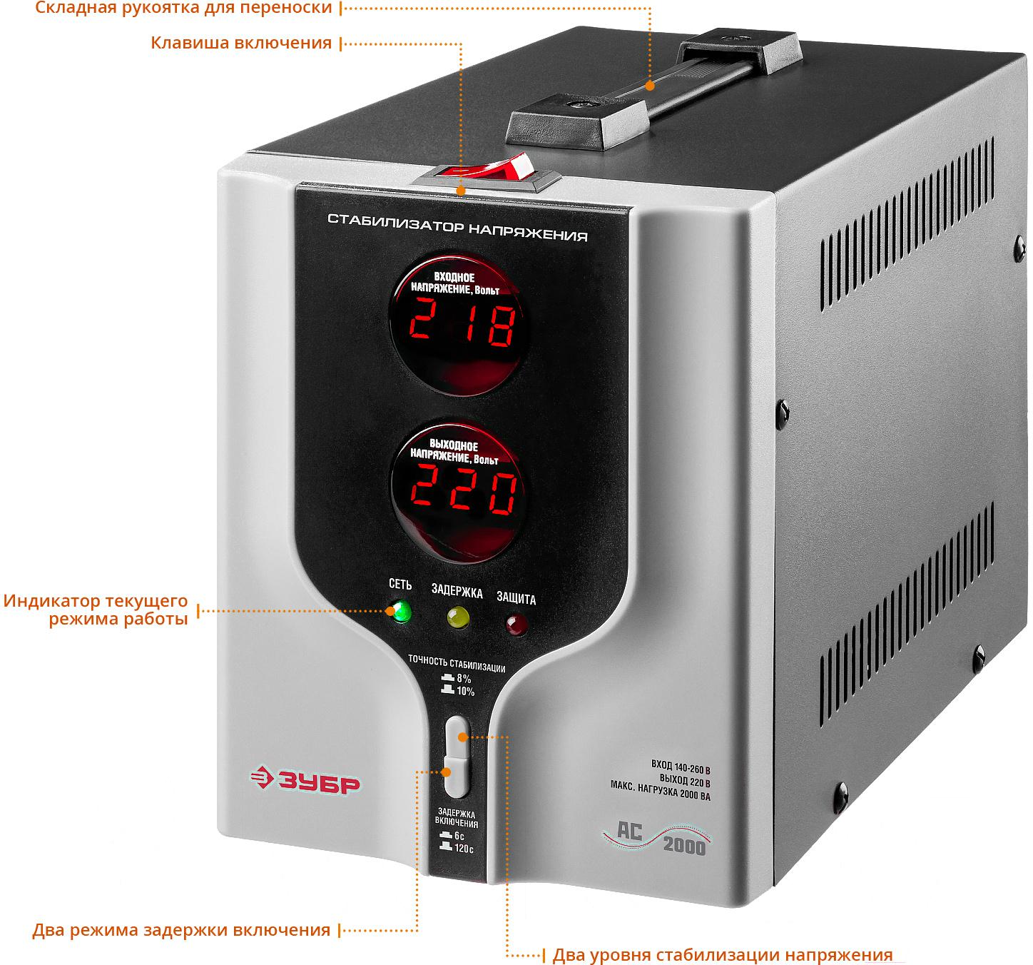 Стабилизатор напряжения Зубр АС 2000 (59375-2)