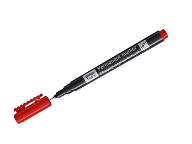 Маркер перманентный OfficeSpace красный, тонкий металл. наконечник, 0,5мм (толщ. линии 0,5 мм. Цвет красный)