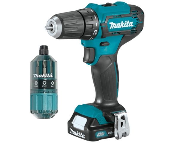 Аккум. дрель-шуруповерт MAKITA CXT DF 333 DWYE4 в чем. + набор бит (12.0 В, 2 акк., 1.5 А/ч Li-Ion, 2 скор., 30 Нм, шурупы до 8 мм)