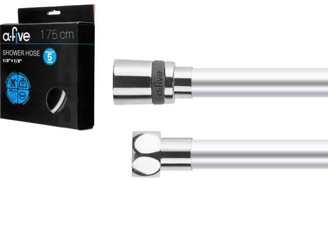 Шланг душевой, PVC, 1/2" г-г 175 см, серебро, a-five (Гайка латунь (anti-twist), 10 бар)