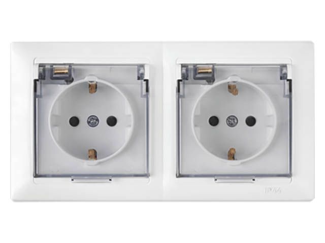 Розетка 2-ая (cкрытая, с/з, брызг. защ.) белая, Стиль, Bylectrica (Установка в двухместную коробку)