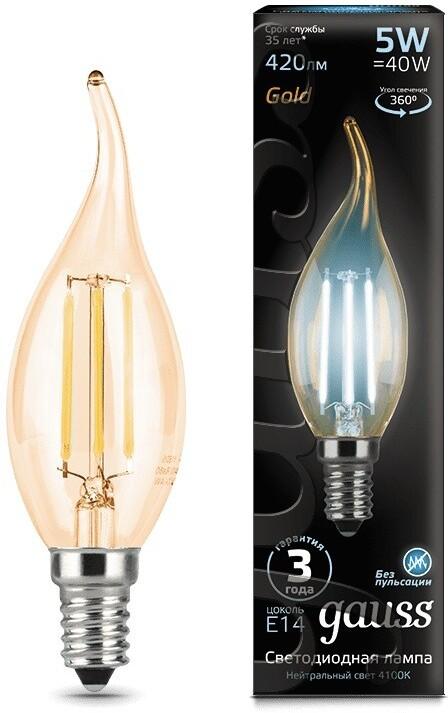 Лампа Gauss Filament 5Вт E14 220B 4100K 1шт (104801805)