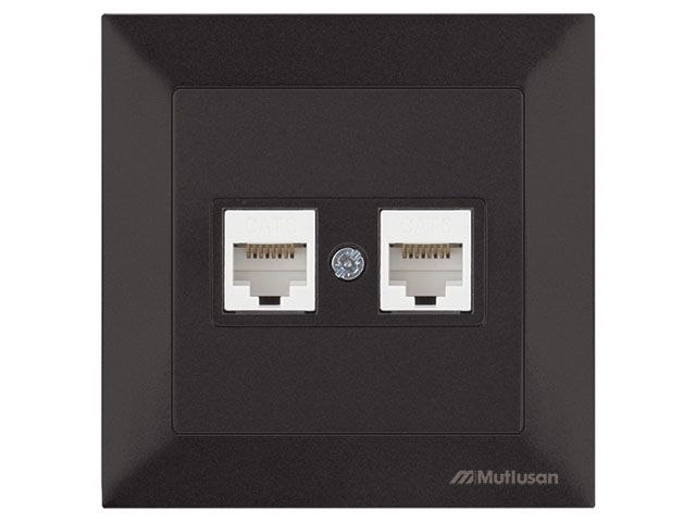 Розетка компьютерная 2xRJ45 (Cat6, скрытая) черная, DARIA, MUTLUSAN ((2xRJ 45) 8-pin, соединения типа 568A или 568B)